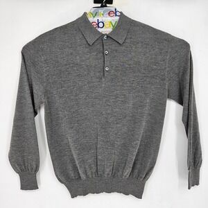 Brioni Polo Shirt Mens Sz 56 Cashmere Silk Long Sleeve Gray Casual Sweater